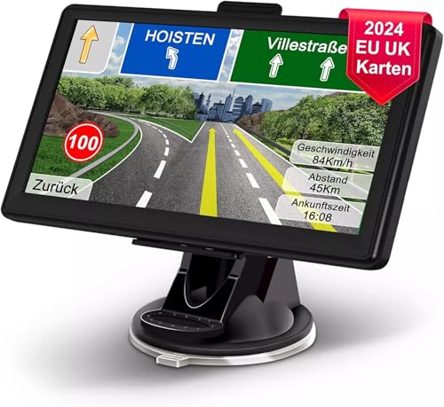 2024 7 Zoll GPS Navi Navigation für Auto LKW PKW Navigationsgerät Europa UK 52 Karten Lebenslang Kostenloses Kartenupdate Navi mit POI Blitzerwarnung Sprachführung Fahrspurassistent