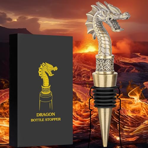 LKKCHER Drachenkopf-Weinverschluss, Drachen-Flaschenöffner, Weingeschenke für Männer Papa Drachen-Fans, Flaschenverschlüsse für Wein Champagner, Geburtstagsgeschenke, Bronze