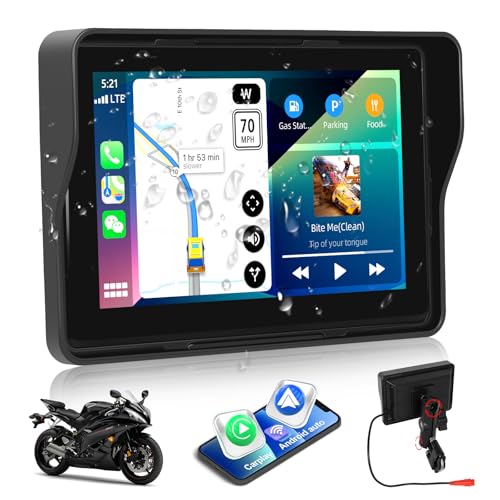 [2025] CAMECHO Dashcam Carplay Motorrad Navi Display für Moto, 5 Zoll HD-Touchscreen Wasserdicht Motorcycle Navigationsgeräte mit Wireless Carplay Android Auto Bluetooth GPS FM EQ Ton