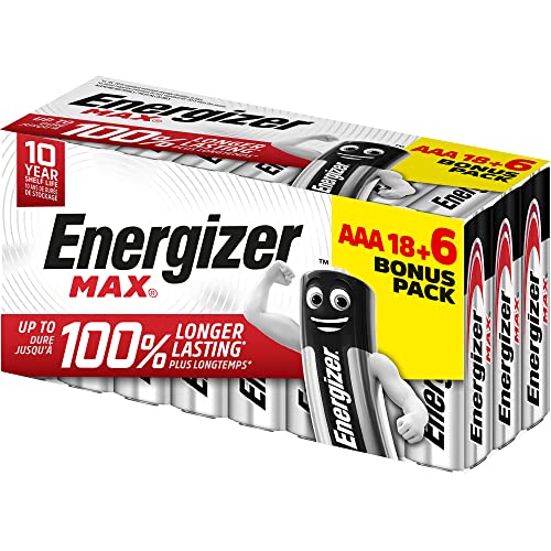 Energizer - MAX, 18+6 AAA-Batterien, Lange Lebensdauer für den täglichen Gebrauch, Keine Sulfatierung und 10 Jahre Lebensdauer, Paquete de 24