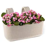 Konzept 11 - Blumenkasten Balkon mit Halterung Beige 11,5x29x19cm Balkonkasten zum Einhängen, Geländerblumenkästen Set inkl. Halterungen für Blumen & Pflanzen