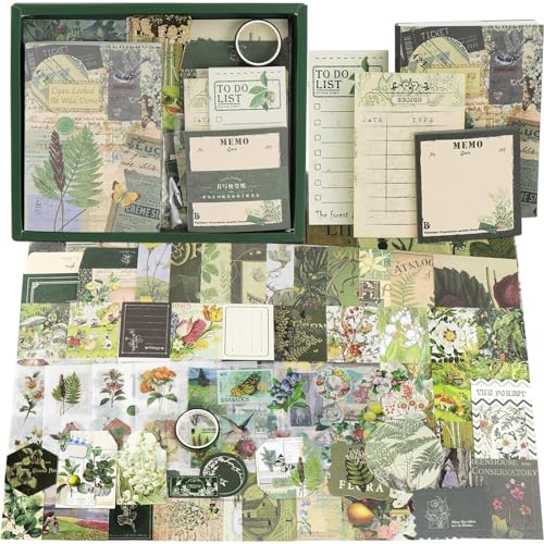 Zoyomax Vintage Scrapbook Zubehör Set, 229 Stück Ästhetische Bullet Journal mit A6 Raster Notizbuch, Retro Aufkleber Papier Dekoration, DIY Geschenk für Mädchen Damen