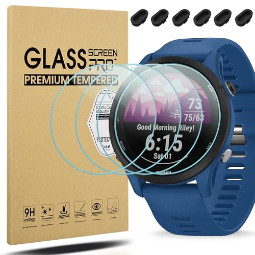 Diruite [4+6] Stück Displayschutzfolie für Garmin Forerunner 255/255 Music Schutzfolie,Silikon Staubstecker*6+HD Anti-Kratzen Gehärtetes Glas Displayschutz*4 für Garmin Forerunner 255/255 Music