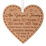 5. Jahrestag Geschenk für Paare 5. Hochzeitstag Geschenke für ihn und sie Jubiläumsgeschenk für Ehemann 5 Jahre Jubiläum Holzherz zum Aufhängen mit Gravur Erinnerung für Ehefrau