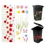 TAIZER 2PCS Mülleimer Blumen Aufkleber Wetterfest Eimer Dekorative Aufkleber Mülltonnen Blumen Aufkleber Mülltonne Sticker Abziehbild für Behälter Kühlschrank Haushalt (rot)