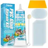 AllisWay Flickzeug Luftmatratze, Wasserbett Reparaturset, Pool Kleber mit 10 Transparenten Reparaturaufklebern, Geeignet für Aufblasbare Kajaks, Zelte, Schwimmbäder, Poolfolie, Schlauchboot, 60 ml