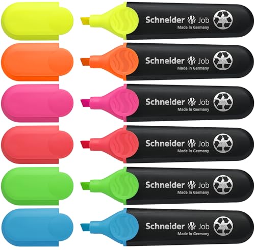 Schneider Job 150 Textmarker (aus recyceltem Kunststoff, ausgezeichnet mit Der blaue Engel) 6er Etui sortiert