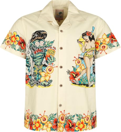 King Kerosin Hawaii Shirt Männer Kurzarmhemd Natur S 100% Baumwolle Biker, Rockabilly, Rockwear