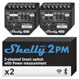 Shelly 2PM Gen3, WLAN-betriebener Smart-Relaisschalter, 2 Kanäle, 16A, Leistungsmessung, Rolladenschalter, Hausautomation, Fernsteuerung, Kein Hub Erforderlich, Alexa & Google Home (2 Stück)