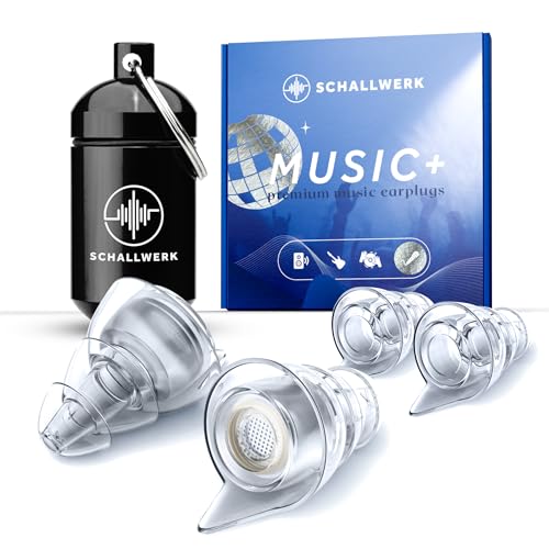 Schallwerk ® Music+ | Unauffällige Gehörschutz Ohrstöpsel – dämpfen Lärm & erhalten Tonqualität – Ohrenstöpsel transparent - Earplugs geeignet für Musik, Festival, Arbeit & Lernen