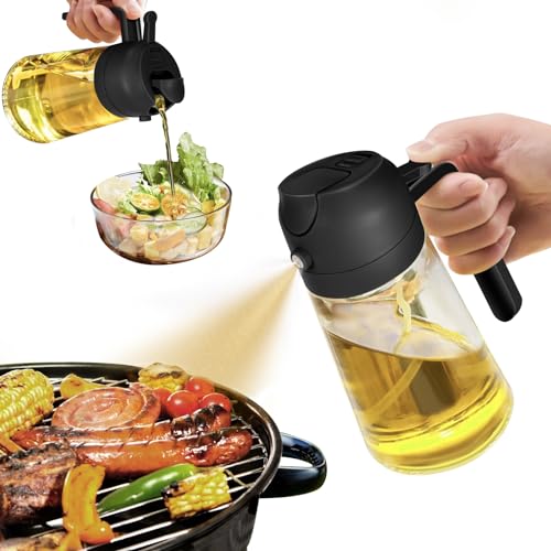 YARRAMATE 2 in 1 Ölsprüher für speiseöl, 470ml Öl Sprühflasche lebensmittelecht, Ölspray zum Kochen, Hochwertiger Öl Zerstäuber, Ölsprühgerät für Heißluftfritteuse (Schwarz)