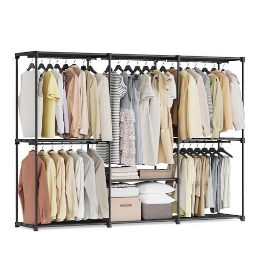 SONGMICS Kleiderschrank offen, Kleiderständer, Kleiderstange, Garderobe, 5 Hängefächer, viel Platz, für Schlafzimmer, Wohnzimmer, 205 x 43 x 166 cm, schwarz RYG035B01