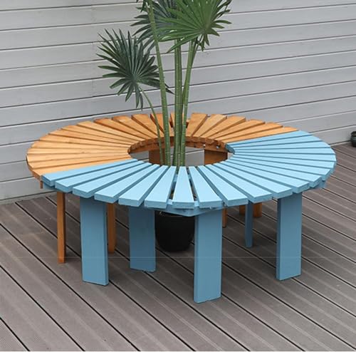 Anti-Korrosion Massivholz Garten Halbrunde Baumbank - Terrasse Fächerförmige Gartensitz, Außenmöbel Gebogene Balkon Blumenhocker