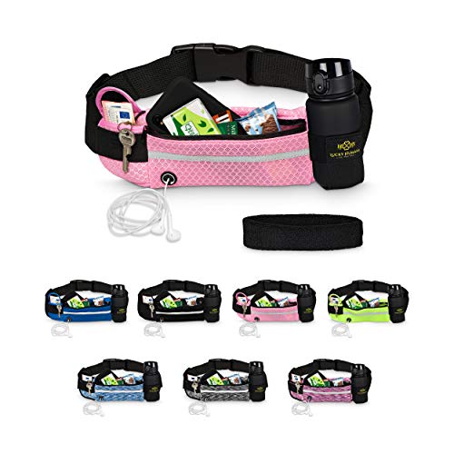 Lucky Humans Laufgürtel Sport, Joggen & Laufen mit Handy-Tasche Rosa - Damen, Frauen & Mädchen Bauchtasche mit Flaschen & Handy-Halterung - Trinkgürtel Running & Walking Belt - Jogging & Lauf Zubehör