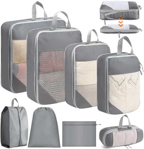 Vautvis Koffer Organizer Set, 8 Packing Cubes Compression Backpack, Packwürfel Kompression, Koffer Organizer Kompression, Kofferorganizer, Travel Essentials Reise Camping Zubehör & Wander Ausrüstung