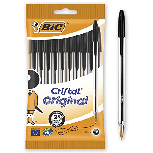 BIC Kugelschreiber Set Cristal Original, in Schwarz, Strichstärke 0,4 mm, 10er Pack, Ideal für das Büro, das Home Office oder die Schule