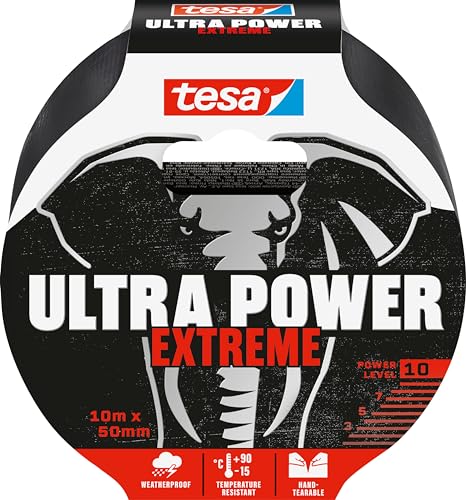 tesa Ultra Power Extreme Repairing Tape - Reparaturband mit extra starkem Halt auch auf rauen Oberflächen - wetterbeständig und handeinreißbar - 10 m x 50 mm