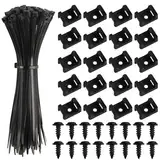 100 Stück Kabelbinder Befestigungssockel für Kabelbinder mit Schraubloch, Nylon Kabelbinderhalterungen Sattelhalterung, Schwarze KIabelhalter Schraubbar für Hause Büro Drähte Kabelmanagement