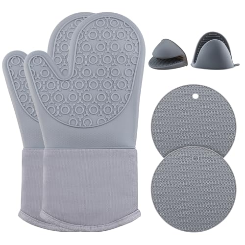 Foyadream Ofenhandschuhe Hitzebestaendig Silikon,6er Set Topfhandschuhe Beständig Gegen Temperaturen Bis Zu 300 °C,Anti-Rutsch Kochhandschuhe für BBQ Kochen Backen Grillen