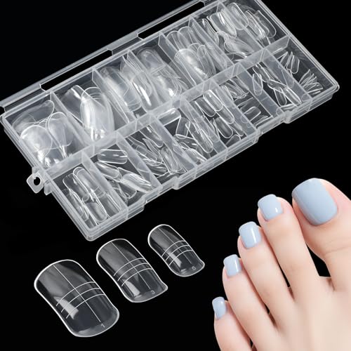 Kiiwah 150 Stück Polygel Nagelformen für Zehen, Dual Tips Nägel Lang für Pediküre Nagelverlängerung Set Wiederverwendbar Form, 15 Größen (Transparent)