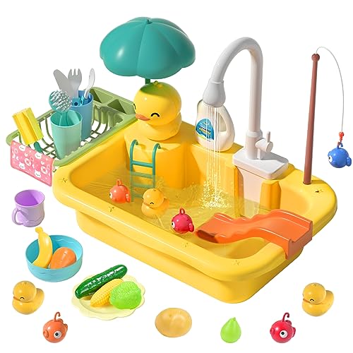 cute stone Spielspüle Spielzeug mit verbessertem elektrischen Wasserhahn, Spielzeugzubehör für die Spielküche, schwimmendes Angelspielzeug für das Wasserspiel, Rollenspiel für Kinder