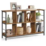 VASAGLE Regal mit 2 Ebenen, Bücherregal, Standregal mit 8 Fächern, für Wohnzimmer, Schlafzimmer, Arbeitszimmer, Küche, 33 x 132,6 x 80 cm, vintagebraun-tintenschwarz LLS128K01