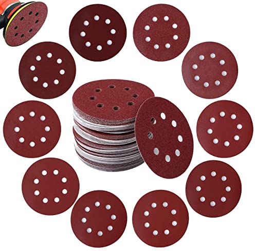 Gyvazla Schleifscheiben, 100 Stück Schleifpapier mit Nylonbefestigung für Exzenterschleifer Ø 125 mm, 40/60/80/120/180/240/320/400/600/800 (10 Scheiben pro Körnung)