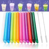 chimoo 12 Stück Strohhalme Wiederverwendbar,Farbige Bubble Tea Strohhalme mit 2 ReinigungsbüRsten Bpa-Freie Dicke Plastik Strohhalme für Bubble Tea (Perlen,Topioka),Säfte,Milchshakes(13mm X 26cm)