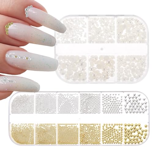 2 Stück Nail Art Perlen Flache Rückseite, Nail Art Charms Gold Silver, Halbrunde Nagelperlen, Zubehör Für Nagelzubehör, Gold Silber Stahl Ball Nagelschmuck ​​für Die DIY Basteln