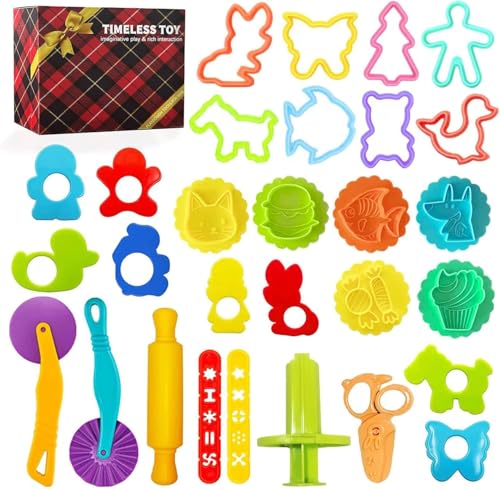 Yunerkita Teigwerkzeuge für Kinder, Teigwerkzeug-Set enthält, Teigzubehör, Formen, Rollen, Schneider, Schere (Mehrfarbig)