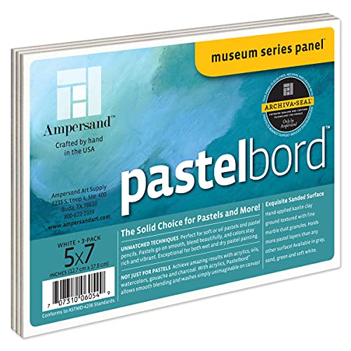 Ampersand Art Supply PBW05 Pastellmalerei-Panel: Museum Series Pastelbord, Papier, Acryl, Weiß – 0,3 cm Tiefe, 5" x 7" of 3, 3 stück