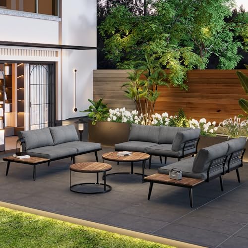 Moimhear Gartenlounge-Set für 5-6 Personen, Gartenmöbel, Essgruppe für Terrasse Balkon Garten Indoor Outdoor, Essgruppe 6-TLG, (2x2er-Sofa, 2xEinzelsessel, 2xTisch)
