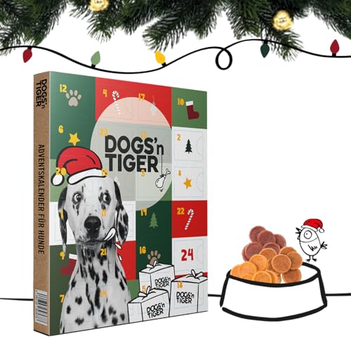 Adventskalender für Hunde von Dogs'n Tiger – Natürliche & hochwertige Snacks aus 85% Fleisch hinter jedem Türchen, ohne Zucker & Getreide für alle Hunde