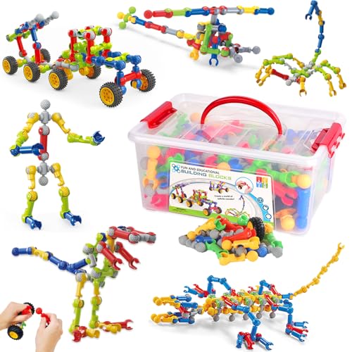 170-teiliges STEM-Bauspielzeug für Kinder im Alter von 4–8 Jahren, pädagogisches Konstruktionsbauset für Kinder, kreative Kinderspiele, Geburtstagsgeschenke für Jungen und Mädchen von 5–7 Jahren