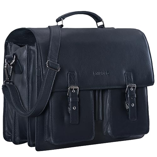 STILORD 'Anton' Aktentasche Leder XL Schwarz Vintage Lehrertasche Laptopfach 15,6 Zoll große Ledertasche zum Umhängen Trolley aufsteckbar