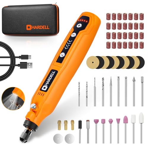 HARDELL 3.7V Akku Multifunktionswerkzeug, Rotationswerkzeuge 5-Gang 18000 U/min, Multifunktionswerkzeuge mit LED Licht und 69 Zubehör für Bohren, fräsen, Gravieren, Polieren, Schleifen, Entrosten