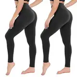 CAMPSNAIL 2er Pack Leggings Damen Schwarz High Waist Sport Leggins Blickdicht Sporthose für Gym Yoga（2er Pack- Schwarz，L-XL