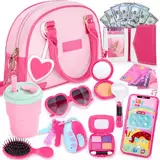 Handtasche Für Kinder Mädchen Mit Make-Up Vortäuschen - Mein Erstes Handtaschen-Set mit Handtasche, Handy, Geldbörse, Schminkspielzeug und mehr für Mädchen ab 3 Jahren, Geschenkidee für Kinder