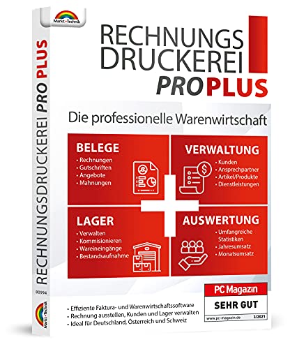 Rechnungsdruckerei 2024 PRO PLUS - professionelle Warenwirtschaft - Rechnungen, Angebote, Kunden und Artikelverwaltung, Auswertungen