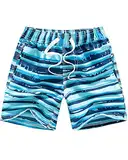 Domee Jungen Badehosen Badeshorts Schnelltrocknend Schwimmhose mit Netzfutter Verstellbarer Kordelzug Himmelblau 128-134 (Herstellergröße 8)