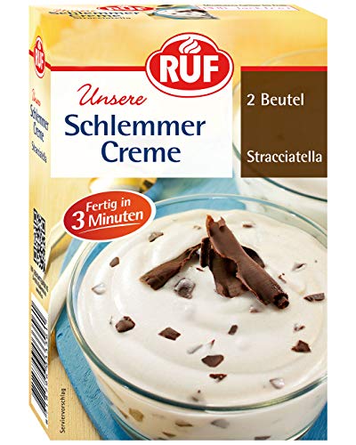 RUF Schlemmercreme Stracciatella Doppelpack, ohne Kochen, Dessertpulver für eine locker fluffiges Creme-Dessert mit feiner Rsapelschokolade, glutenfrei