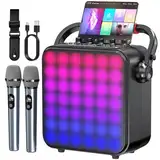 Karaoke Maschine mit 2 Mikrofonen – Tragbare Karaoke-Anlage mit Disco-LED-Beleuchtung, Bluetooth/TF/USB/AUX/TWS, Lautsprecher mit Mikrofon Kinder, Familie und Freunde
