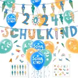 Einschulung Deko Set für Junge, Schulkind Girlande + 2024 Zuckertüten Banner + Schuleinführung Schulanfang Luftballon + Schultüte Konfetti