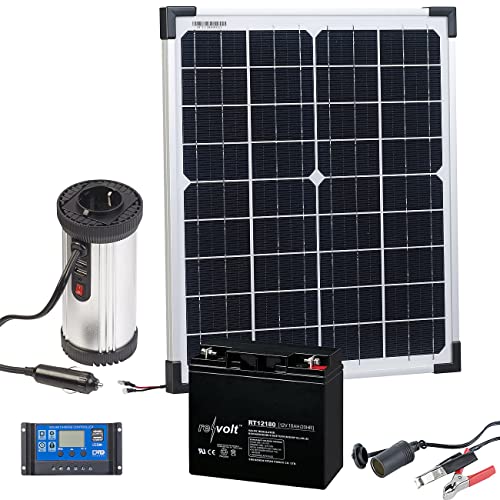 revolt Solar Set: Solarpanel (20 W) mit Akku, Laderegler und 230-V-Wandler (Solarpanel mit Akku und Steckdose, 20 Watt, Camping Solaranlage)