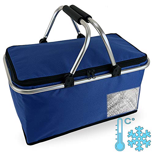 Cepewa Einkaufskorb faltbar mit Thermofunktion 30 L Kühltasche Thermokorb Picknickkorb Isoliertasche (blau mit Thermofunktion)