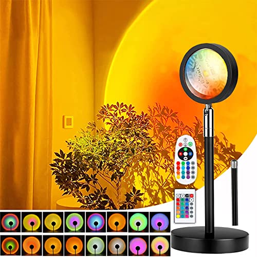 Sunset Lamp,Sonnenuntergang Lampe mit USB,Höhenverstellbar LED Nachtlicht Rainbow Light 24 Farben Zwei Fernbedienungen 4 Dynamische Modi 180° Drehung Sunset Projektionslampe,Selfie/Fotografie/Party