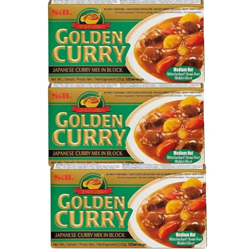 3x220g S&B GOLDEN CURRY GREEN - Japanese Curry Mix - vegetarian no meat contained - Geschmack: Medium + Heartforcards® Versandschutz