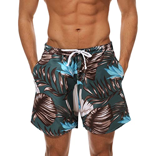 WKAYsIV Herren Outdoor Herren Jogginghose Badehose Trunks Herren Hose lässig hawaiianischen Stil gedruckt Kurze Blumen Strand Spleißen Mode Hosen kurz Herren(Armeegrün,4XL)