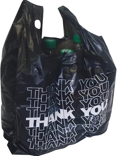 TRENDSKY 50x Tragetüte schwarz Hemdchentragetasche Tragetasche Plastiktüte Thank You 54x28+12cm, 24my, 15l, Tüte für Laden Kiosk