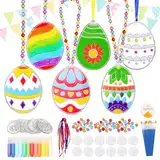 LOHAME 12 Stück Ostern Basteln Kinder Ostern Bastelset Ostereier Anhänger zum Bemalen Osterdeko Sonnenfänger Osterbasteln Kreativ Handwerk Ostergeschenke für Mädchen Jungen Frühling Ostern Party